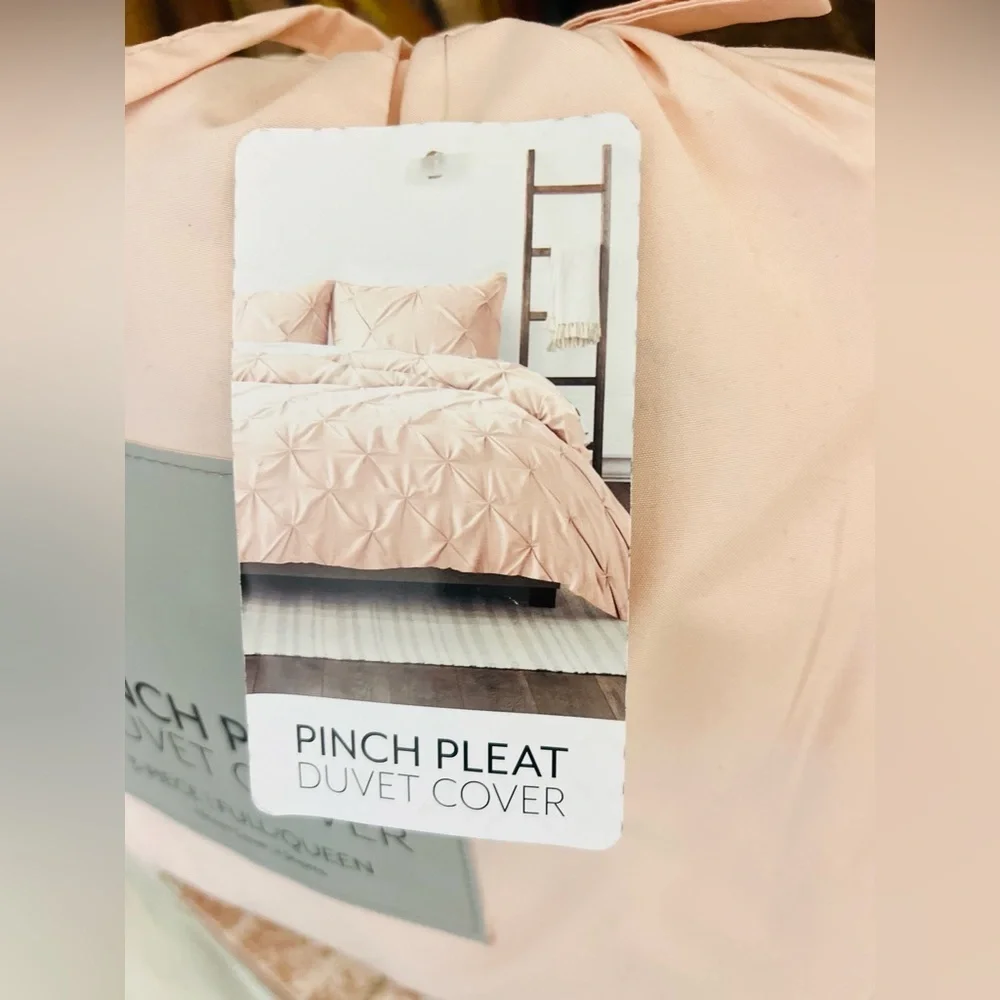 Noble Linens Blush Pinch Pleat 3-Piece Duvet Cover Set, FULL/QUEEN